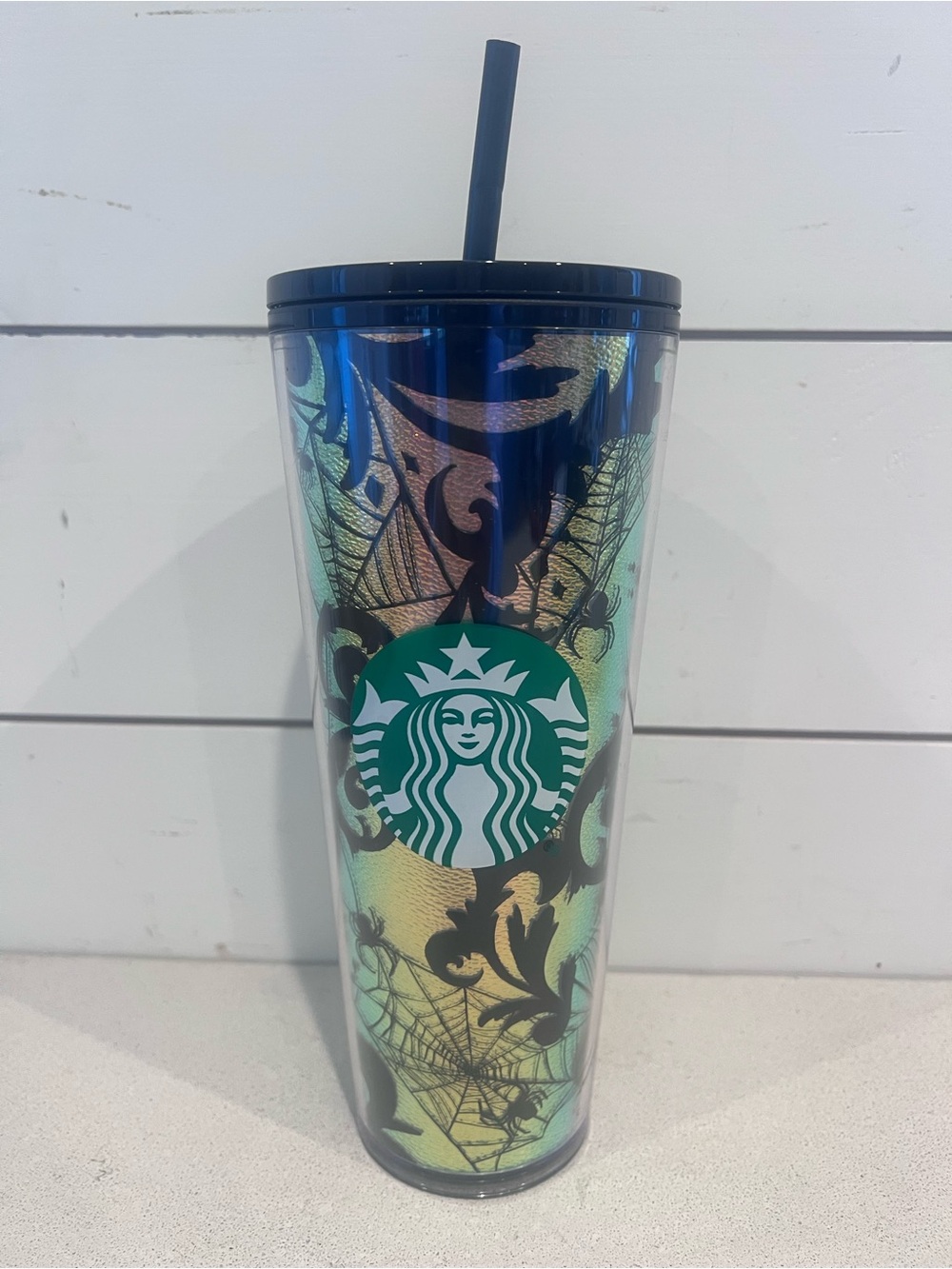 Starbucks Halloween Blue Green Black Cold Cup Tumbler Lid & Straw, Coffee & Tea